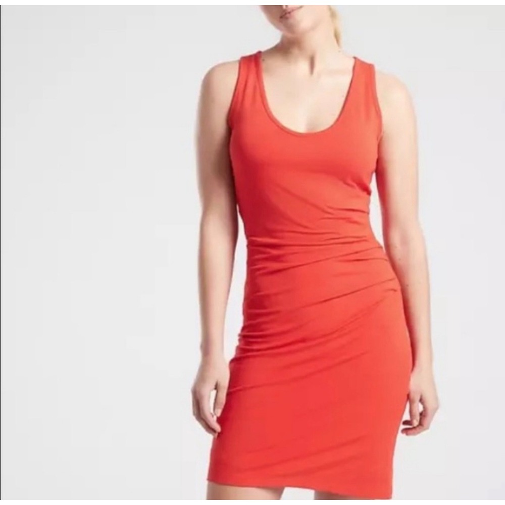 Athleta Santorini Ruched Tank Dress Red Orange Scoop Neck Small‎ SP
